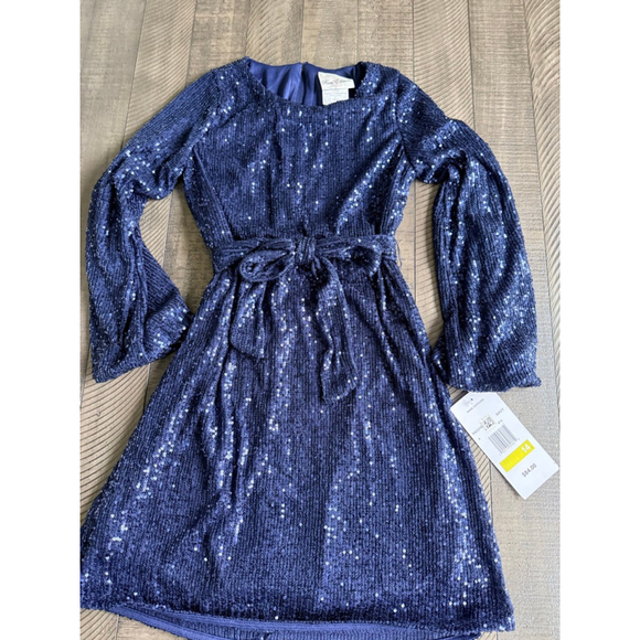 Rare Editions Navy Blue Sequin Belted Party Dress | Size 14 | NWT - Picture 5 of 6